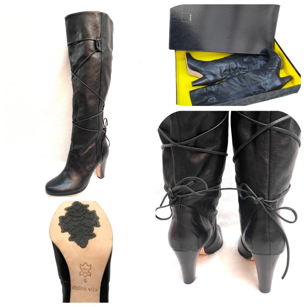 Nwb Anthropologie Dolce Vita Wagner Wrap Tie Napa Leather Black Tall Boots 6